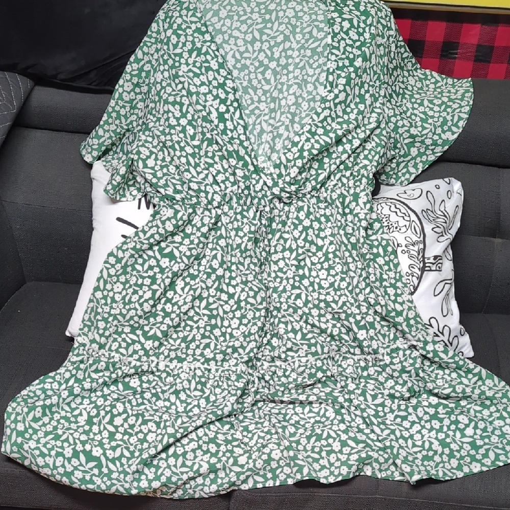 Green and White Floral Dress